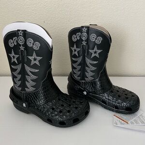 Crocs Black Classic Limited Edition Cowboy Boot Metallic Embroidery W-6 M-4